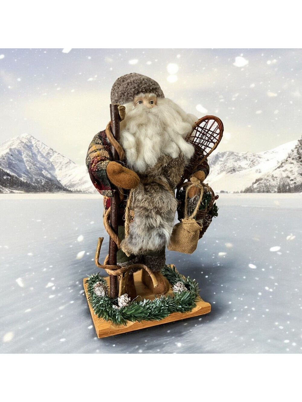 Santa Claus Winter Wilderness Snow Shoes 17” Rustic Decor Christmas Folk Art
